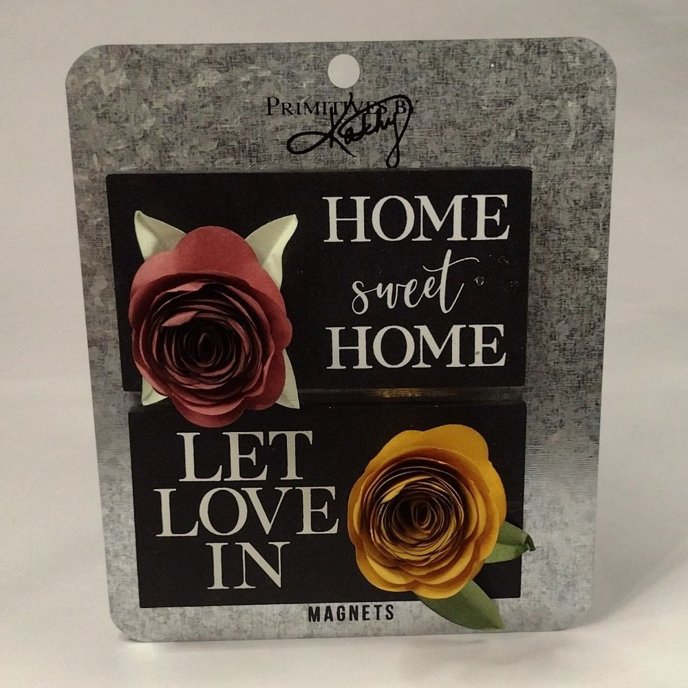 Primitives By Kathy - Memo holder Magnet Set - Let Love In - 4.25 x 2.25 Inches